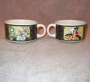 Set 2 tazze da caffè vintage Looney Tunes Sylvester gatto insetti Tweety ciliegia gres - Foto 1 di 11