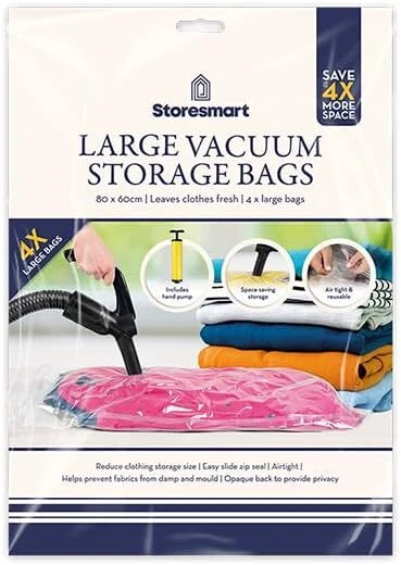 BG Large Vacuum Storage Bags 80x60cm Durable for Clothes Fabrics - Pack of 4