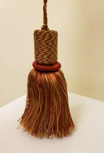 2 SELTENE SCHÖNE 4 1/2" DEKORATIVE SCHLÜSSELQUASTEN IN BURGUNDERGRÜN GOLD AUS SPANIEN - Bild 1 von 12