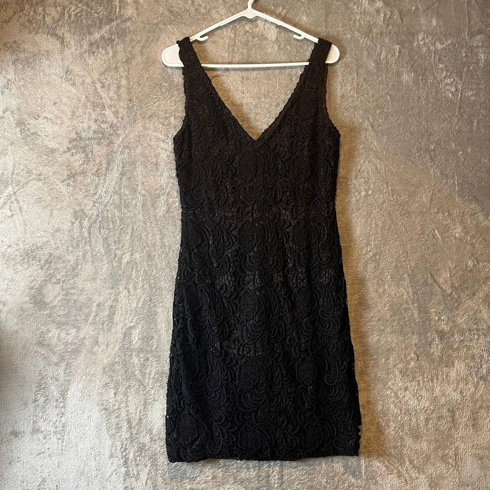 Vestido negro para mujer THEIA de encaje talla 10 mezcla floral de seda hasta la rodilla Foto 1 de 4