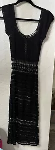 Maxi abito Hugo Buscati nero all'uncinetto 100% rayon taglia large - Foto 1 di 8