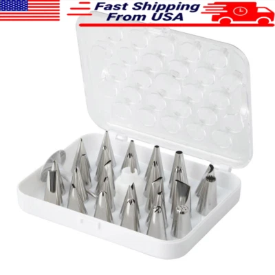 29-Piece Cake Decorating Tip Set Stainless Steel Plastic Tips Coupler Nail New - Image 1 of 4