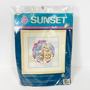 Dimensions Vtg 1991 Sunset 10264 ~Patchwork Kittens~Needlepoint Kit 12x12 NEW - Picture 1 of 4