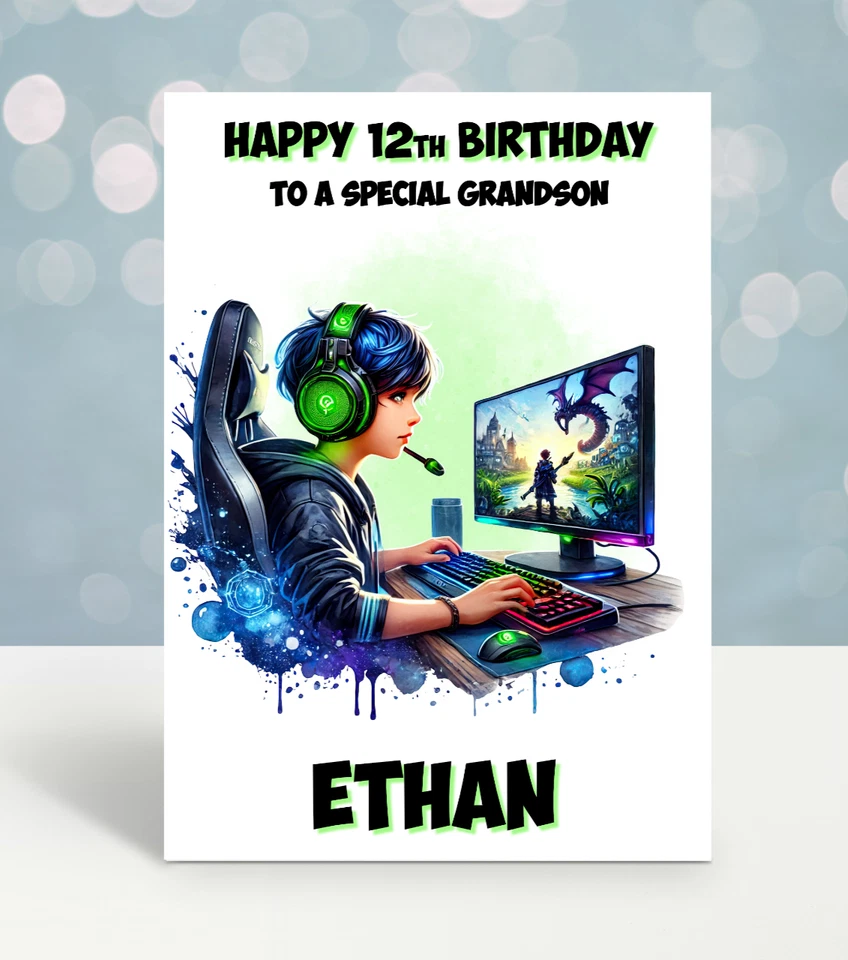 Personalised Gamer Birthday Card Male Son Grandson Brother Nephew Friend