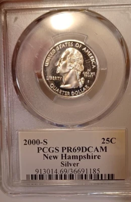 2000 S Silver New Hampshire State Quarter Proof PR69 DCAM PCGS Flag Label - Image 1 of 4