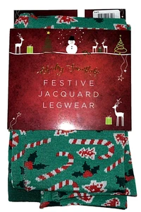 Oh My Snowflake Festive Jacquard Legwear Candy Cane Holiday Stockings L/XL New - Picture 1 of 4