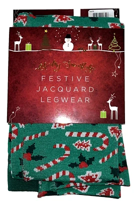 Oh My Snowflake Festivo Jacquard Prendas para las piernas Bastón de caramelo Medias de vacaciones L/XL Nuevo Foto 1 de 4