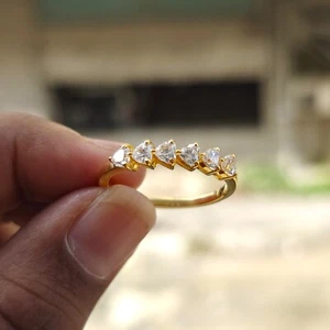 1Ct Heart Real Moissanite Eternity Engagement Ring 14k Yellow Gold Plated Silver - Picture 1 of 7
