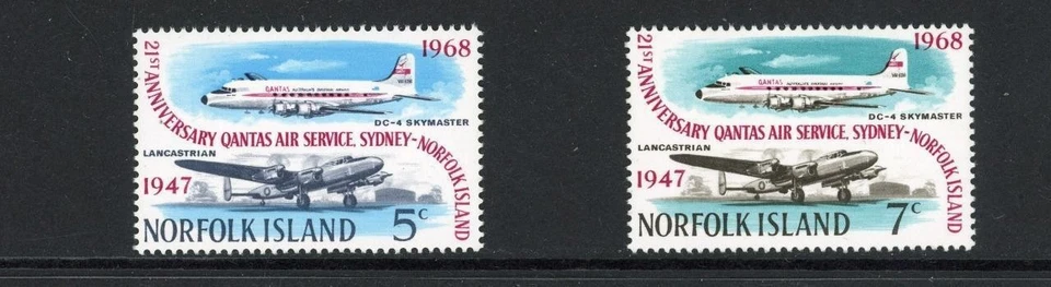 Norfolk Island 1968 SG 96-7  Quantas Sydney - Norfolk Flight Anniversary Air MNH - Image 1 of 1