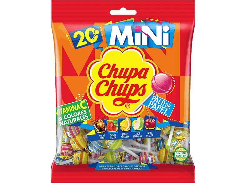 Caramelos - Chupa Chups Mini, Con palo, Sin Gluten, Sabores variados, 20 unid