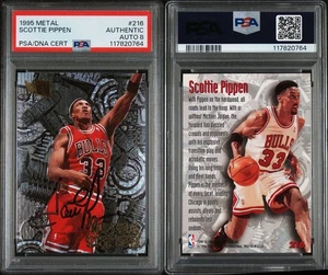 Scottie Pippen 1995 Fleer Metal #216 IP Auto 8 PSA DNA Chicago Bulls HoF - Picture 1 of 3