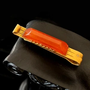European Vintage Cognac Baltic Amber Tie-Clip Gold-plated, marked 'ЯK3' - Picture 1 of 5