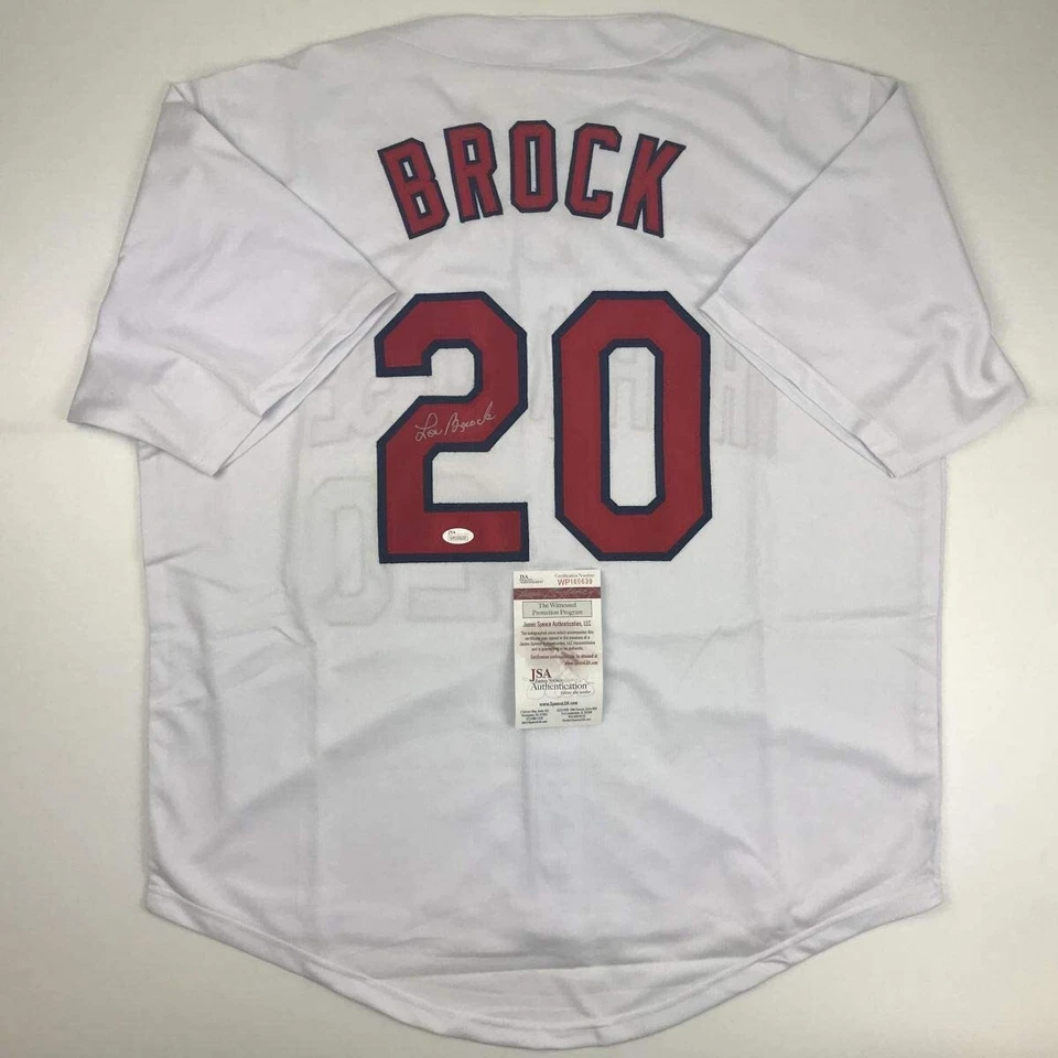 Autographed/Signed Lou Brock St. Louis White Baseball Jersey JSA COA Auto - Image 1 of 4