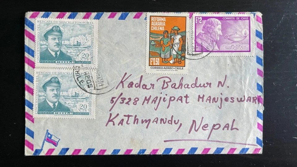 1960s Chile Airmail Cover to Nepal | Shackleton Rescue, Agrarian Reform, Chilean - Image 1 of 2