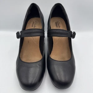Clarks Mary-Janes Brynn Mare Black Leather Heeled Womens Size 11 - Picture 1 of 11