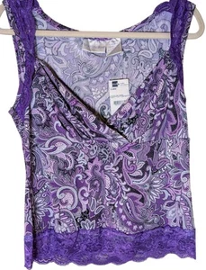 Vintage Womens Y2K  Babydoll Top Size XL Lace Paisley Stretch Grunge Purple 90s - Picture 1 of 6