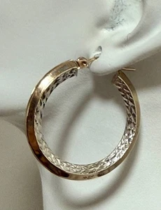 Boucles d'oreilles créoles texturées plaqué or 14 carats sterling classique bijoux ronds mode cadeau - Photo 1/5