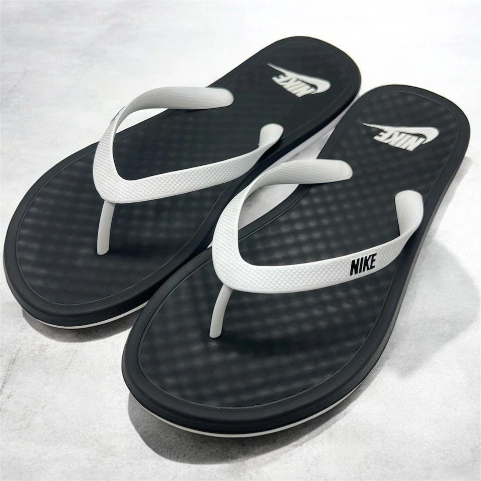 NIKE на палубе шлепанцы M 9/W 10 черный белый стринги сандалии комфорт пляж горки - Изображение 1 из 4