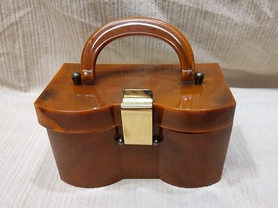 Bolso de mano raro vintage HARDY AÑOS 50 Lucite ámbar caramelo caja  Foto 1 de 4