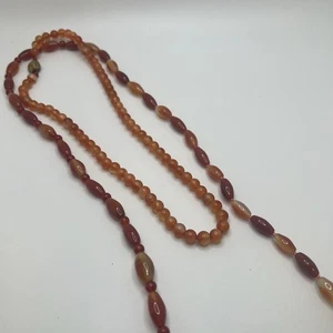 2er Set Vintage Karneol Achat tiefrot orange Stein? Halsketten Perlen 18” 28” - Bild 1 von 10