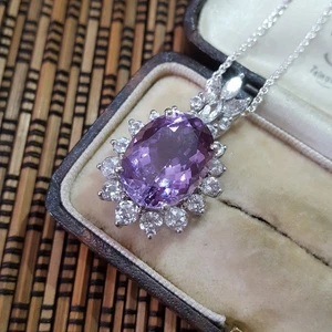 925 Sterling Silber Halskette, Rose de France Amethyst Anhänger, Edwardian Design - Bild 1 von 7