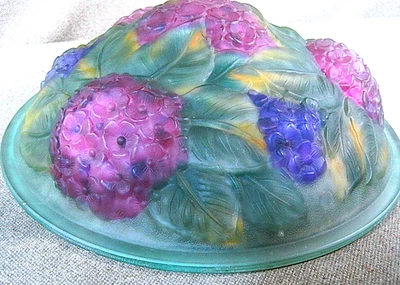 Vintage Hydrangea Puffy Ceiling Chandelier Glass Shade 13 1/2 In. Inside Painted - Image 1 of 4