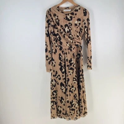 Vestido Sunny Girl Mujer Talla 10 Ajuste Acampanado Marrón Leopardo Midi Manga Larga 121314 Foto 1 de 4