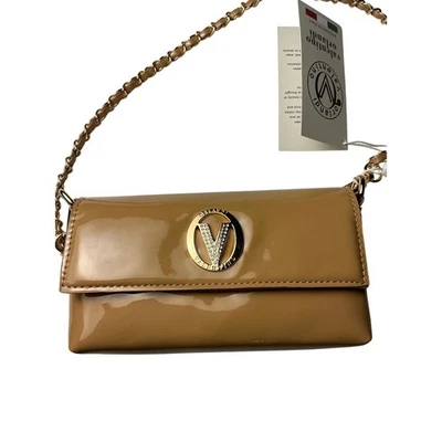 Valentino Orlandi Taupe Patent Leather Gold Chain Crossbody Bag Designer - Image 1 of 4