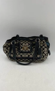 Coach Womens Black Dark Gray Signature Print Jacquard Double Handle Tote Bag - Picture 1 of 7