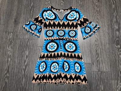 Luxury Womens Missoni Flare Dress Geometric Print Blue Size US 0-2 / IT 38 / XS - Image 1 of 4