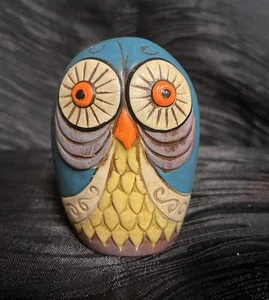 Vintage 1970's Psychedelic Colorful Owl Coin Bank w/ Stopper Mod Retro - Picture 1 of 13