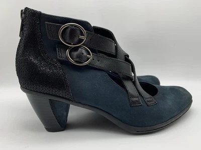 Botines Earth para mujer EE. UU. 7,5 UE 38 ámbar azul marino cuero nobuck enjaulado entrecruzado Foto 1 de 4