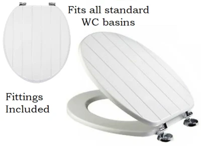 PRIMA Grooved Wooden Toilet Seat White Bathroom Seats WC Easy Fit includes Fitting