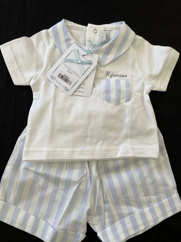 Silvian Heach Bebe NWT Blue/White Cotton Top & Shorts -Newborn - Image 1 of 4