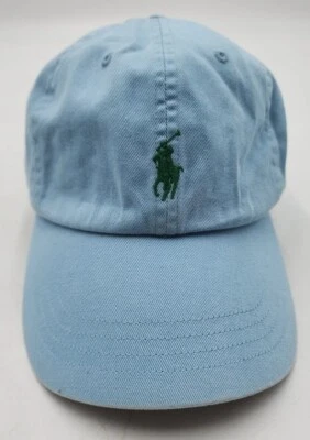 Polo Ralph Lauren Chino Gorra Sombrero Correa de Cuero Azul Claro/Verde Poni Bordado Foto 1 de 4