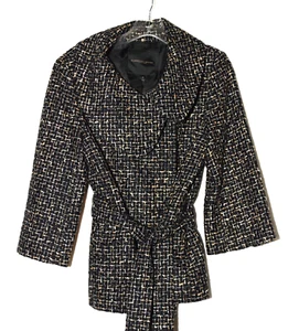 Classique Entier Atelier Black White Tweed Wide Collar Belted Jacket Size M - Picture 1 of 13