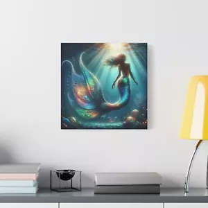 Mermaid Poster Ocean Painting Seascape Wall Art Beach House Coastal Decor - Picture 1 of 5