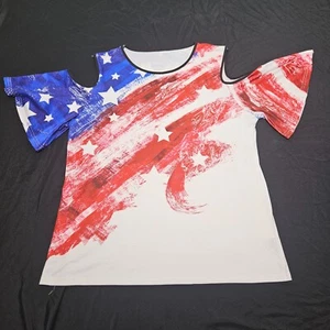 Womens 2XL Tunic Blouse Red White Blue USA Stars and Stripes Exposed Shoulders - Picture 1 of 15