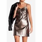 NEW NWT 1.STATE Silver Vegan Faux Leather Metallic Slip Mini Party Event Dress 2