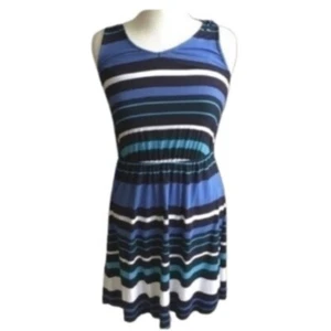 Merona Woman's Sleeveless Dress Blue Black White Sz XS Pre-Owned - Picture 1 of 4