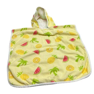 Vintage Clarysse Hooded Baby Bath Towel Snap Closure Yellow Fruity Palm Tree - Image 1 of 4