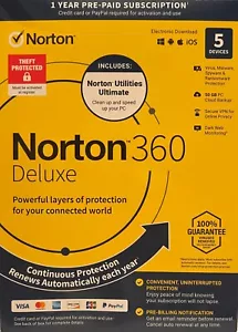 Norton 360 Deluxe für 5 Geräte / 1 Jahr + Norton Utilities Ultimate - Bild 1 von 1