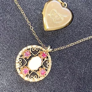 1/20 12K Gold Filled Necklace Licket Pendent Opal Amethyst Etched - Picture 1 of 19