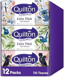 Quilton 3 Ply Extra Thick Facial Tissues Hypo-allergenic (12 boxes of 110 tissue - Picture 1 of 7
