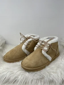 Botas al tobillo JustFab Katie con cordones fuzzie beige/crema suaves cómodas talla 8 - Imagen 1 de 6