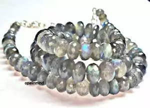 Natural Labradorite beaded necklace 3 to 6 mm blue flashy Labradorite gemstone - Picture 1 of 4