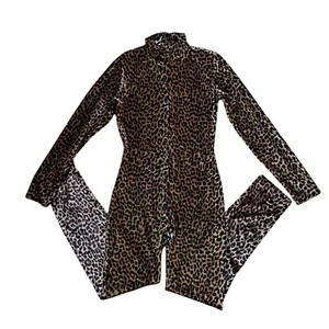 Vtg Fredericks Of Hollywood Leopard Long Sleeve Jumpsuit Medium Stretchy Mobwife - Picture 1 of 10