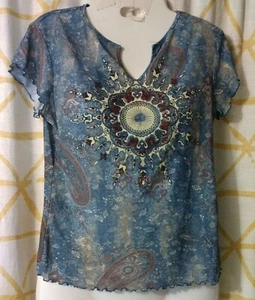 Short Sleeve Women's Top Multi Color Gloria Vanderbilt Size S - Picture 1 of 10