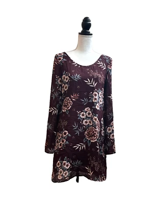 CHARLOTTE RUSSE 女式长袖内衬碎花连衣裙 - 勃艮第色,小号 — 第 1/4 张图片