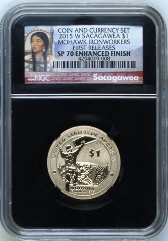 2015-W $1 Sacagawea Native NGC SP70 ENHANCED FINISH Mohawk Iron Work FR Top Pop Cover